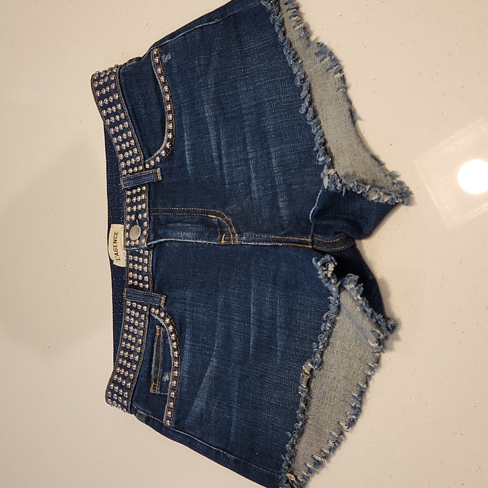 L'AGENCE Women's Zoe Dome Studded Denim Jean Shorts 25" Waist - Picture 2 of 9